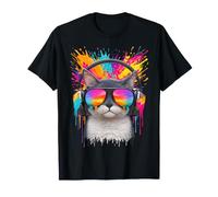 Headphone Munchkin Cat Sunglasses Motif T-Shirt