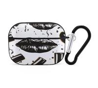Headphone Organizer Cool Black Lipstick Lips Earbud Case with Carabiner Clip Earphone Storage Bag for AirPod Pro 2 Case Accessories with Keychain