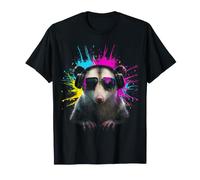 Headphone Print Sunglasses Opossum Lover T-Shirt