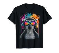Headphone Print Sunglasses Ring Tailed Lemur Lover T-Shirt