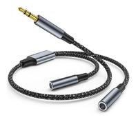 Headphone Splitter Cable 3.5mm Aux Cable to Dual Jack Splitter Adapter, 40cm Nylon Braided 3.5mm Earphone Jack Adapter Headset Splitter cable Wire Aux Cord for iPhone/iPod/iPad, Samsung, Earphone, MP3