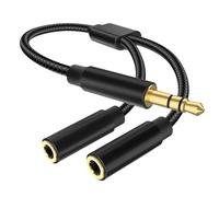 Headphone Splitter Cable 3.5mm Aux Splitter Adapter Nylon Braided Male to 2X Female Aux Extension Cord,headphone splitters 2 way,Compatible with Apple iPhone/iPod/iPad 23CM (Black)