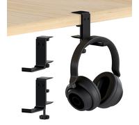 MMOBIEL Headphone Stand, Foldable Headset Stand, Under Desk Headphone Holder - Universal Fit, Adjustable Clamp and Space Saving - Gaming Headset Hook, Holder Hanger Mount - Black Aluminum
