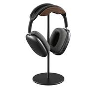 Headphone Stand, Walnut Wood and Aluminium Headphone Holder, Gaming Headset Holder with Heavy Solid Base for All Headphones (Black)