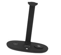 Headphone Stand with 15W Wireless Charger Charging Station, Universal Compatibility, Type C Port, 4 in 1 Wireless Charger for IOS Phone, Earbuds, IWatch (Black)