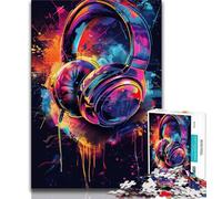 Headphones Colorful Splash Art 1000 Piece Jigsaw Puzzle for Adults And Teenagers,for Educational Game Challenge Toy for Is Ideal As A Gift for The Whole Family (38x26cm)
