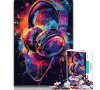 Headphones Colorful Splash Art Jigsaw Puzzles for Adults 1000 Pieces,Help The Brain Exercise Addictive Toys to Cultivate Patience Great Gift (38x26cm)