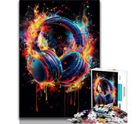 Headphones Colorful Splash Art Jigsaw Puzzles for Adults 1000 Pieces,Stress Reliever Difficult Challenge Suitable for Desktop Decoration (38x26cm)