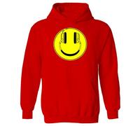 Headphones Happy Smile Face DJ Rave Bass Music Pullover Hoodie Red (S)