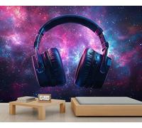 Headphones Mural, Colorful Starry Sky Mural Wallpaper, Galaxy Wallpaper for Living Room, Music Wall Murals - 200x140cm (Not Peel n' Stick)