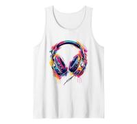 Headphones Music DJ Splash EDM Beatmaker Techno House Music Tank Top, Men, White, Medium