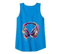 Headphones Music DJ Splash EDM Beatmaker Techno House Music Tank Top, Women, Sapphire Blue, Medium
