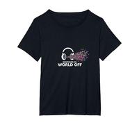 Headphones On World Off Music Lover T-Shirt, Women's Plus, Black, 2X