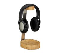 Relaxdays Headphones Stand, Bamboo Metal, Holder, On and Off Ear Headset, Tray, Elegant Design, Natural, 29.6 x 12 x 15 cm