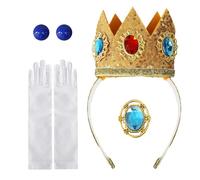 Headpiece - Royal Jewelry, Satin Evening Gloves, Sparkling Gemstone Brooch, Character Cosplay Decoration, Apparel Accessories, Blue Silver Set For Teen Girls Stage Performance