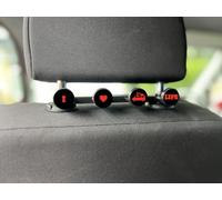 Headrest Coat Hook - Car Seat Hooks - Campervan Headrest Hooks - to Fit VW T4, T5, T6, T7, Caddy, Crafter and Other VW Models - I Love Van Life Design - Black Background with Red Logos