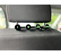 Headrest Coat Hook - Car Seat Hooks - Campervan Headrest Hooks - to Fit VW T4, T5, T6, T7, Caddy, Crafter and Other VW Models - I Love Van Life Design - Black Background with Green Logos