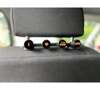 Headrest Coat Hook - Car Seat Hooks - Campervan Headrest Hooks - to Fit VW T4, T5, T6, T7, Caddy, Crafter and Other VW Models - I Love Van Life Design - Black Background with Orange Logos