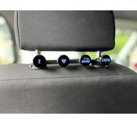 Headrest Coat Hook - Car Seat Hooks - Campervan Headrest Hooks - to Fit VW T4, T5, T6, T7, Caddy, Crafter and Other VW Models - I Love Van Life Design - Black Background with Blue Logos