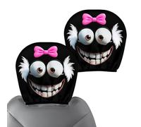 Headrest Covers - 2 Piece Set with Funny Cartoon Eyes for Front Seat Pillows, Decorative Function with Easy Slip-On Design, Car Accessories for SUV Truck RV MPV Trailer Automobile, Black, Travel Use