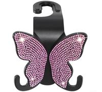 Headrest Mounted Car Seat Hook with Elegant Butterfly Silhouette and Rhinestone Detailing for On-the-Go Storage (Pink)