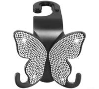 Headrest Mounted Car Seat Hook with Elegant Butterfly Silhouette and Rhinestone Detailing for On-the-Go Storage (White)