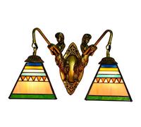 Heads 6 Inch Stained Glass Wall Mount Light Pyramid Mermaid Vintage Decorative Bedside Lamps for Bedroom Living Room Corridor Stairways