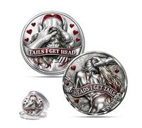 Heads I Get Tail/Tails I Get Head Commemorative Coin, Double-Sided Lucky Token for Date Night Ideas, Heads and Tails Challenge Coin, Humor Prank Gift for Couples (A-2PC)