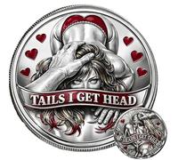 Heads I Get Tail/Tails I Get Head Commemorative Coin, Funny Heads and Tails Challenge Coin,Double-Sided Lucky Token for Date Night Ideas,Humor Prank Gifts for Valentine's Day (B-1PCS)