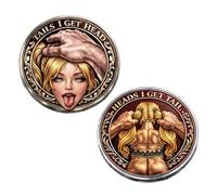 Heads I Get Tail/Tails I Get Head Commemorative Coin, Funny Heads and Tails Challenge Decision Coin, Double-Sided Cheeky Lucky Token, Humor Prank Gift for Adults Date Night Ideas (Khaki)