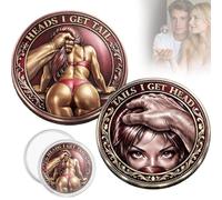 Heads I Get Tail/Tails I Get Head Commemorative Coin, Funny Heads and Tails I Get Head Coin, Double-Sided Lucky Token for Date Night Ideas, For Adults, Couples, Date Night, Valentine’s Day (1 * D)