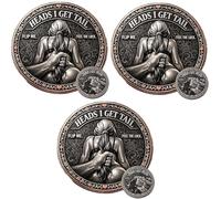 Heads I Get Tail/Tails I Get Head Commemorative Coin, Funny Heads and Tails I Get Head Coin, Double-Sided Lucky Token for Date Night Ideas, For Adults, Couples, Date Night, Valentine’s Day (3 * B)