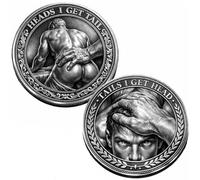 Heads I Get Tail/Tails I Get Head Commemorative Coin, Funny Male Intimacy Heads and Tails Challenge Coin, Double-Sided Male Flip The Coins for Couples, Novelty Token Adult Prank Gift (1pc)