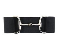 Heads Up Apparel 2 inch Equestrian Elastic Belt with snaffle bit buckle. Invisible, No show buckle. Equestrian Gift., Black, Plain