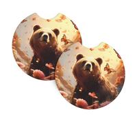 Heads Up BearPrinted Coasters Car Coasters Home Decor Table Protectors 2-Pack 2.7-Inch Diameter