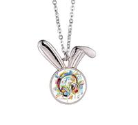 headset colorful music pattern Rabbit Necklace Pendant Bunny Animal Jewelry Gift