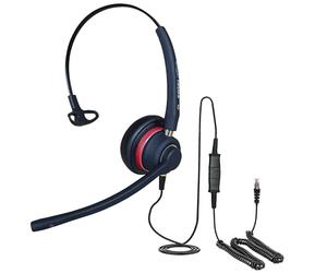 Headset for Yealink SIP-T77U T74W T74U T73W T73U T74LTE T7 Series IP Phones Compatible - Single Ear Noise Cancelling Mic Office or Home Headset with QD to RJ9 Cable (EAR510 & QD002A)