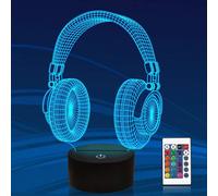 Headset Kids 3D Night Light, Attivolife Creative Headphone Illusion Hologram Lamp, 16 Color Changing with Timer & Remote Control, Marvel Game Room