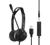 Headset with Microphone for Laptop, 3.5mm USB PC Headphone with Noise Cancelling Mic & Audio Controls for Skype, Office, Most Smartphones, Call Center, Clear Chat, Ultra Comfort - Black