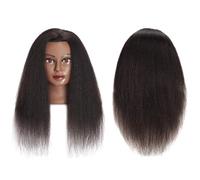 Headstar Mannequin Head 100% Real Hair 16" Afro Training Head Mannequin Doll Head Manikin Head Styling Training Head Cosmetology Doll Head Hair for Practice Cutting Braiding with Clamp Stand