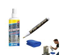 Headstone Cleaner for Graves, Gravestone Restoration and Cleaning Spray Kit with Microfiber Cloth, 100 ml Monument Tombstone Dirt Remover for Marble Granite (Cleaner+Gold Pen)