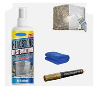 Headstone Cleaning Kit with Tombstone Marker Pen & Microfiber Towel, 100ml Headstone Restoration Spray Tombstone Gravestone Cleaner, Moss Algae Stain Remover for Granite Marble Memorial Stones