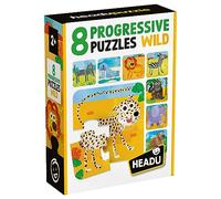 HEADU 8 Progressive Jigsaw Puzzles Wild | Educational Toys, Ages 2+ Years, Learn Wildlife Animals, Animal Puzzle