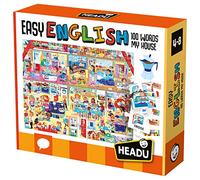 HEADU | Easy English 100 Words - My House - large puzzle with special tokens for learning words and more than 100 movable stickers | Educational Games & Puzzles | Ages 4-8 years
