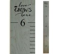 Headwaters Studio Wooden Growth Chart - Kids Height Chart, Wall Measurement for Kids, Height Chart for Wall, Growth Ruler for Children - “Love Grows Here” Gray (63 x 6.7 )
