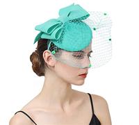 Headwear, Bride Wedding Headwear Headpiece Hair Clip Cocktail Fascinator Hat For Women Hair Accessories Veil(Emerald GN)