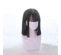 Headwear Human Hair Synthetic Short Straight Wigs for Girls Women (Brownish Black)