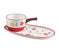 HEAGER Ceramic Bowl,Soup Bowl, Ceramic Cream Soup Bowls & Saucers,Plates and Bowls Set for 1 Person,Breakfast Bowls with Cracker Holder.-red