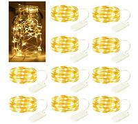 HeaHap 10 Piece Fairy Light String 2 Meter Copper Wire Battery Operated Light Strings, 20 LED Beads Waterproof for Making Glass Lights DIY Different Scene Atmospheres Party(Warm Colour)