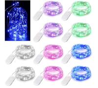 HeaHap 10 Piece Fairy Light String 2 Meter Copper Wire Battery Operated Light Strings, 20 LED Beads Waterproof for Making Glass Lights DIY Different Scene Atmospheres Party